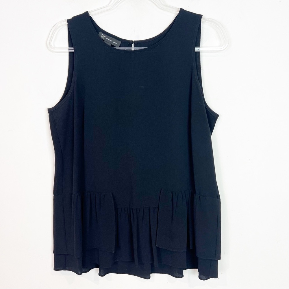 INC BLACK SLEEVELESS RUFFLE HEM BLOUSE WOMENS SZ 10 - Picture 2 of 5